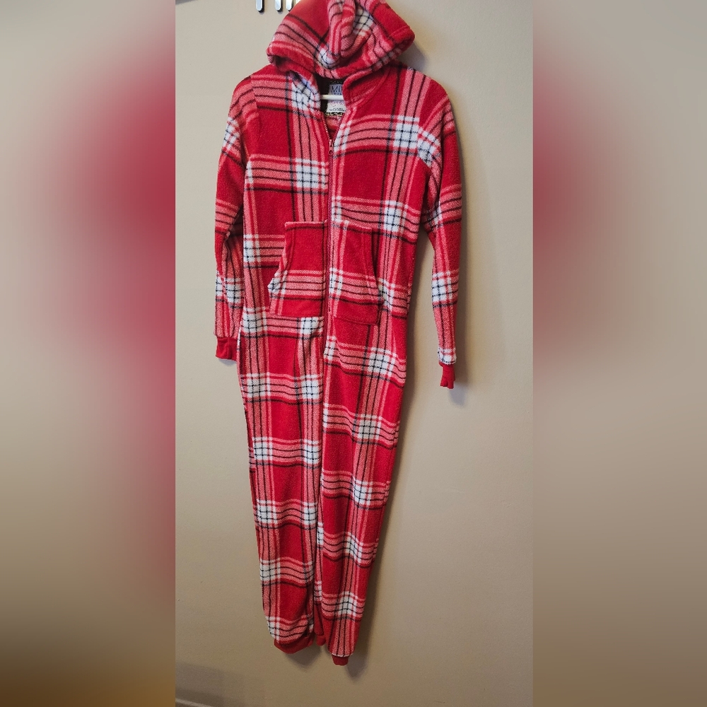 MIKK Lounge Womens Live to Lounge Red Buffalo Checks Long , PJ Hood Sz.XS/TP   Y